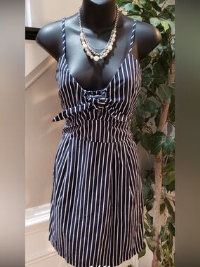 Purple Snow Navy &White Striped Tie-Front Sundress Size Large NWOT
